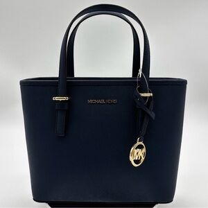 Michael Kors Jet Set Travel Extra-Small Top Zip Tote Bag Navy Blue/Gold